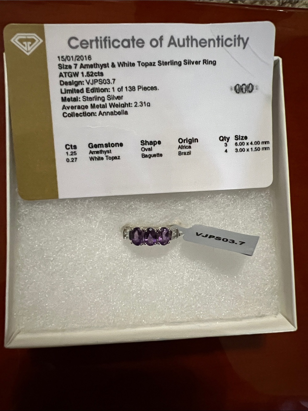 Annabella Sterling Silver Ring with Purple Amethyst Trio